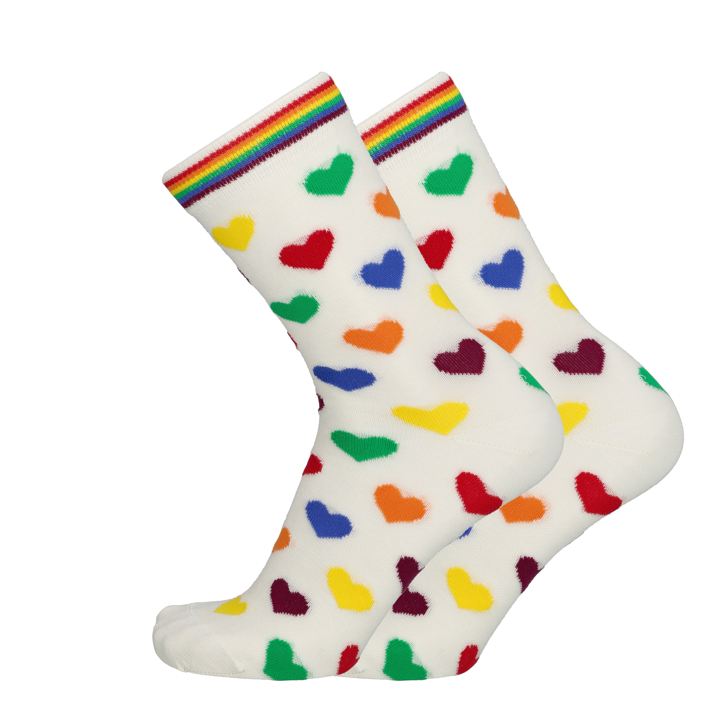 Rainbow hearts - merino wool socks for dressing up