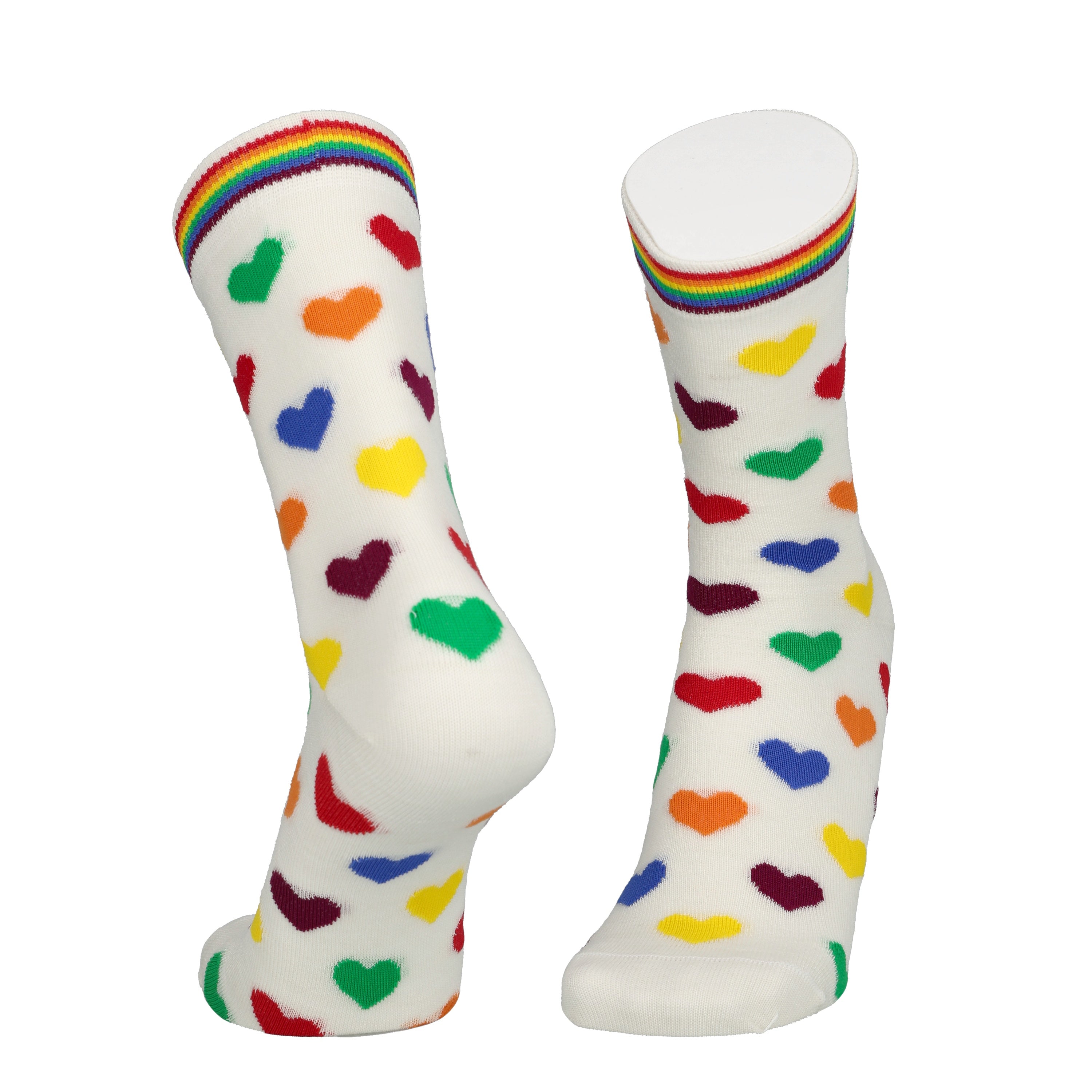 Rainbow hearts - merino wool socks for dressing up